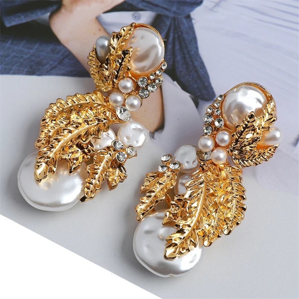 Pearls drop gold fashion jewelry earrings